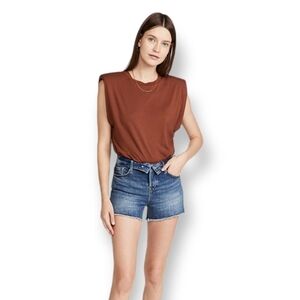 Good American The cut off fold over waist denim shorts